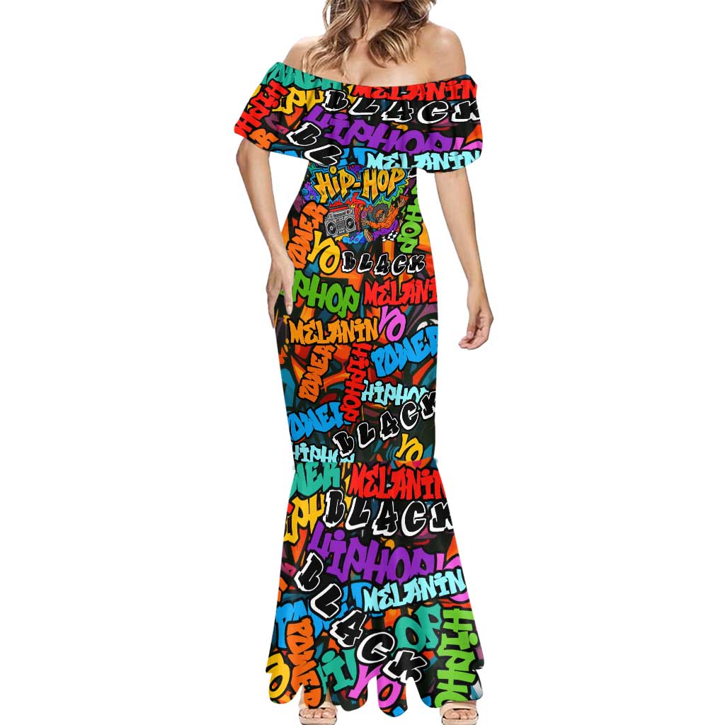 Hip Hop Graffiti Style Mermaid Dress Black Melanin Text and Urban Street Art Design - Wonder Print Shop