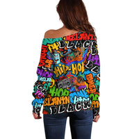 Hip Hop Graffiti Style Off Shoulder Sweater Black Melanin Text and Urban Street Art Design - Wonder Print Shop