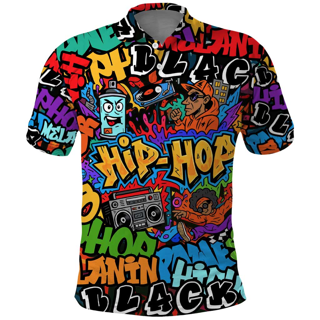 Hip Hop Graffiti Style Polo Shirt Black Melanin Text and Urban Street Art Design - Wonder Print Shop