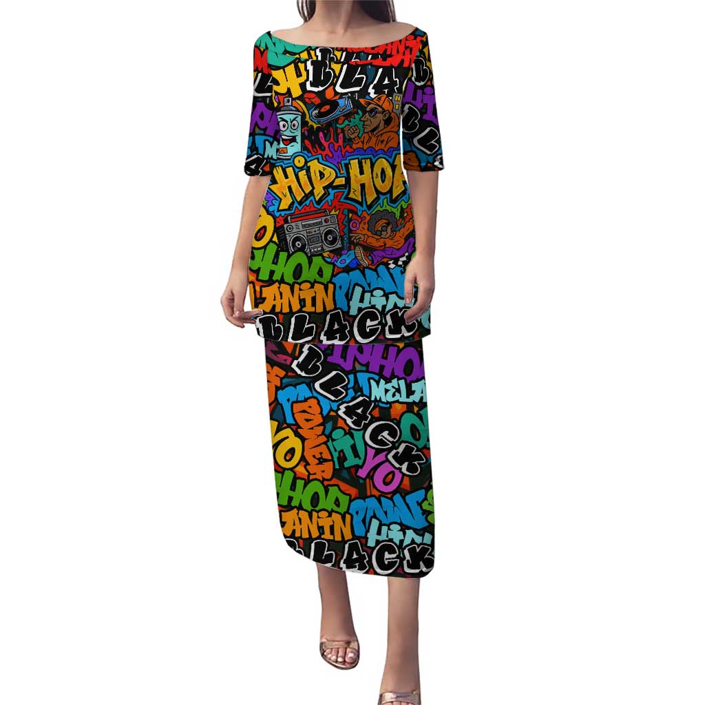 Hip Hop Graffiti Style Puletasi Black Melanin Text and Urban Street Art Design - Wonder Print Shop