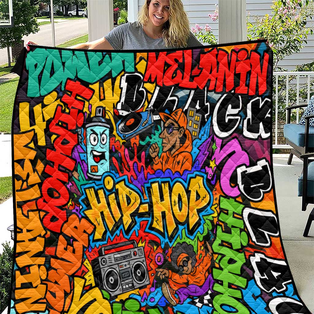 Hip Hop Graffiti Style Quilt Black Melanin Text and Urban Street Art Design - Wonder Print Shop