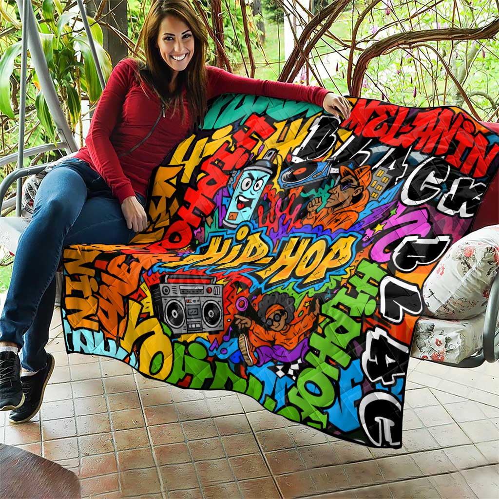 Hip Hop Graffiti Style Quilt Black Melanin Text and Urban Street Art Design - Wonder Print Shop