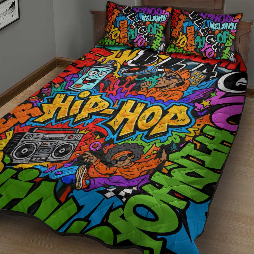 Hip Hop Graffiti Style Quilt Bed Set Black Melanin Text and Urban Street Art Design - Wonder Print Shop