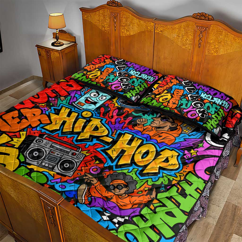 Hip Hop Graffiti Style Quilt Bed Set Black Melanin Text and Urban Street Art Design - Wonder Print Shop