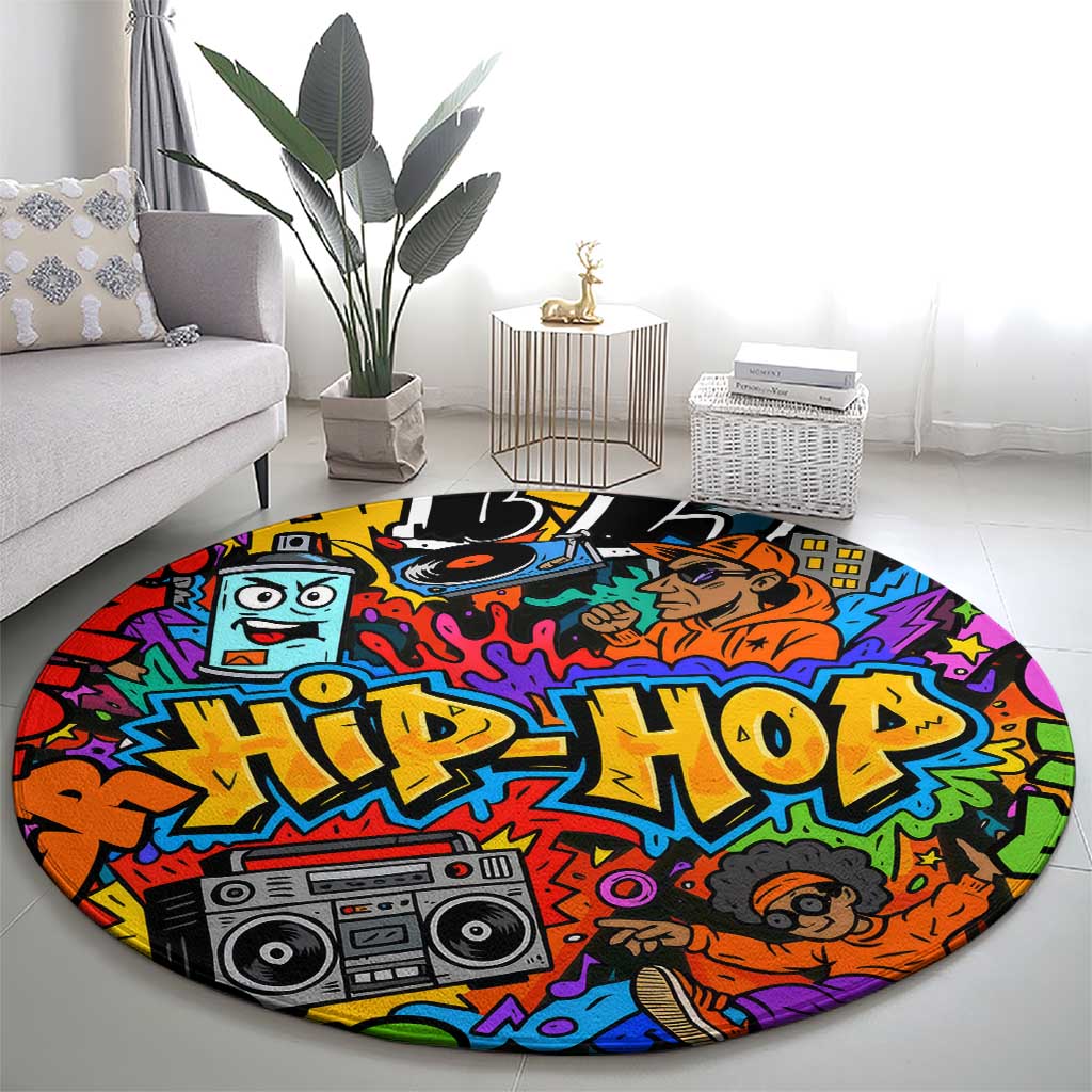 Hip Hop Graffiti Style Round Carpet Black Melanin Text and Urban Street Art Design - Wonder Print Shop