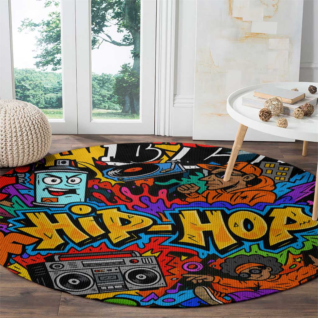 Hip Hop Graffiti Style Round Carpet Black Melanin Text and Urban Street Art Design - Wonder Print Shop