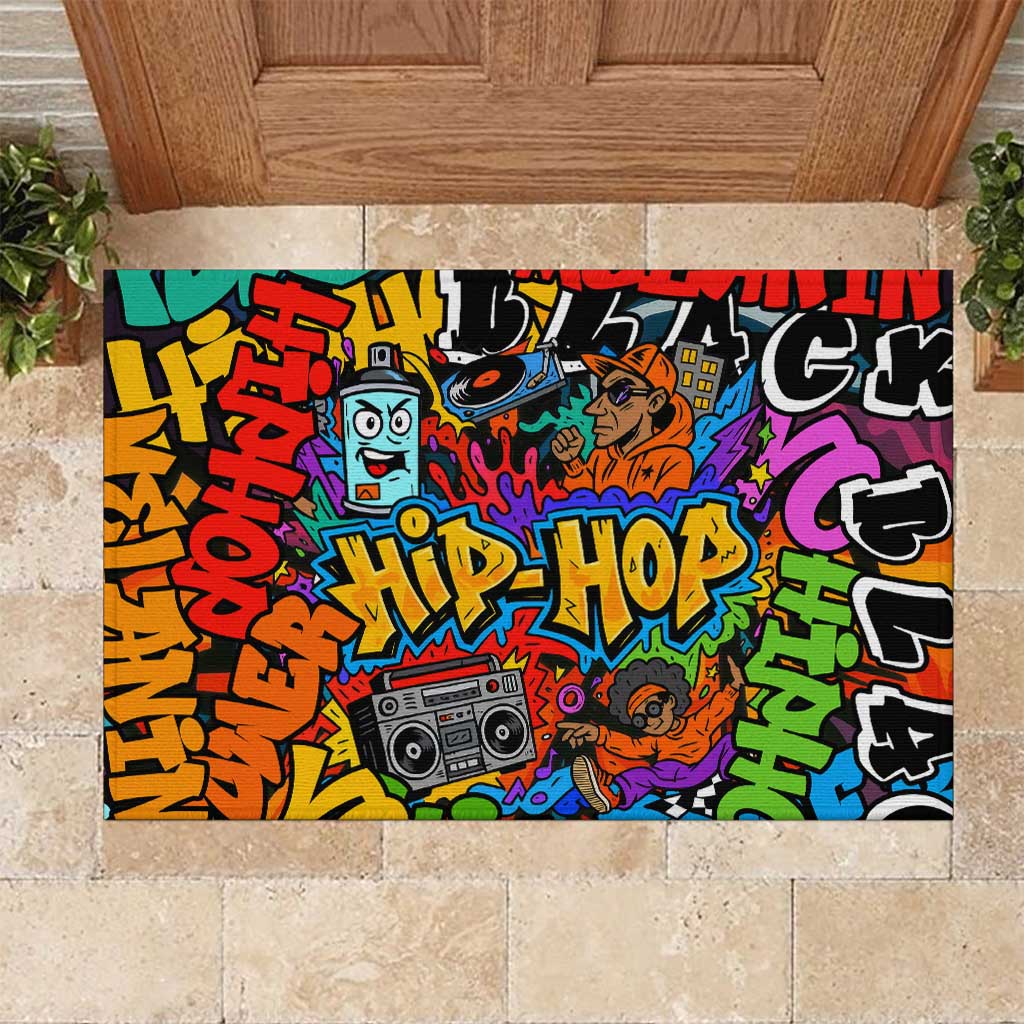 Hip Hop Graffiti Style Rubber Doormat Black Melanin Text and Urban Street Art Design - Wonder Print Shop