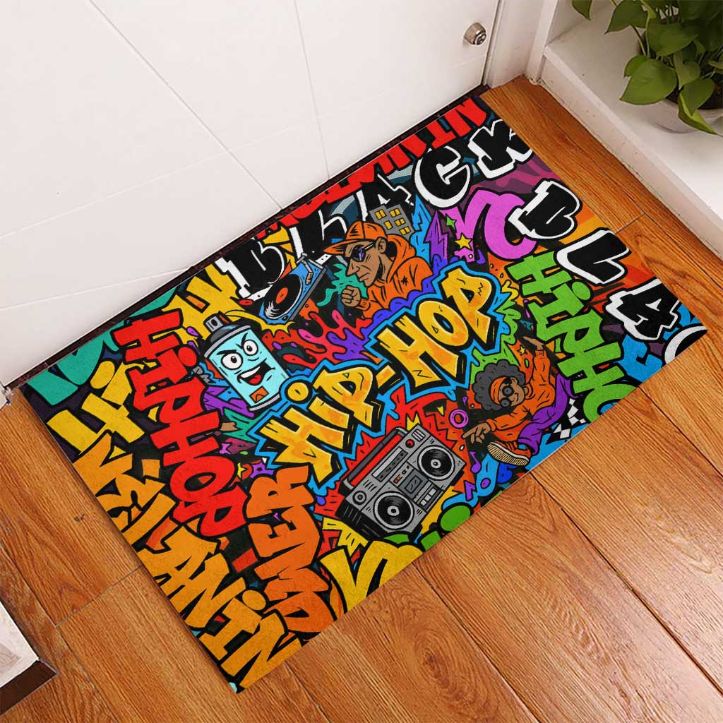 Hip Hop Graffiti Style Rubber Doormat Black Melanin Text and Urban Street Art Design - Wonder Print Shop
