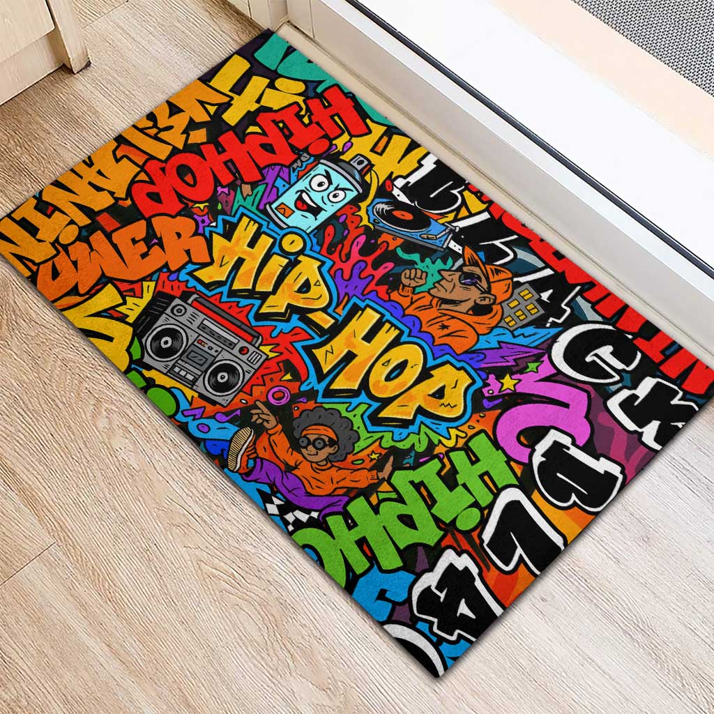 Hip Hop Graffiti Style Rubber Doormat Black Melanin Text and Urban Street Art Design - Wonder Print Shop