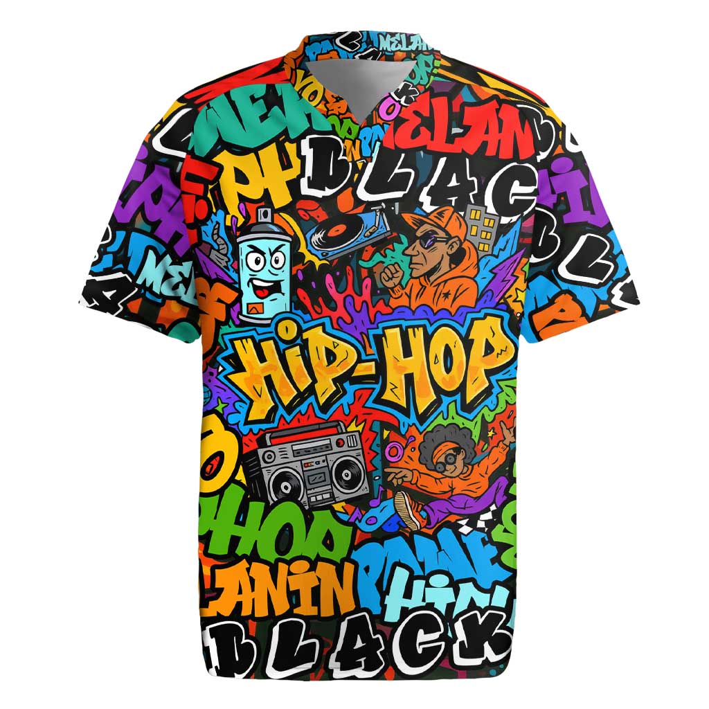 Hip Hop Graffiti Style Rugby Jersey Black Melanin Text and Urban Street Art Design - Wonder Print Shop