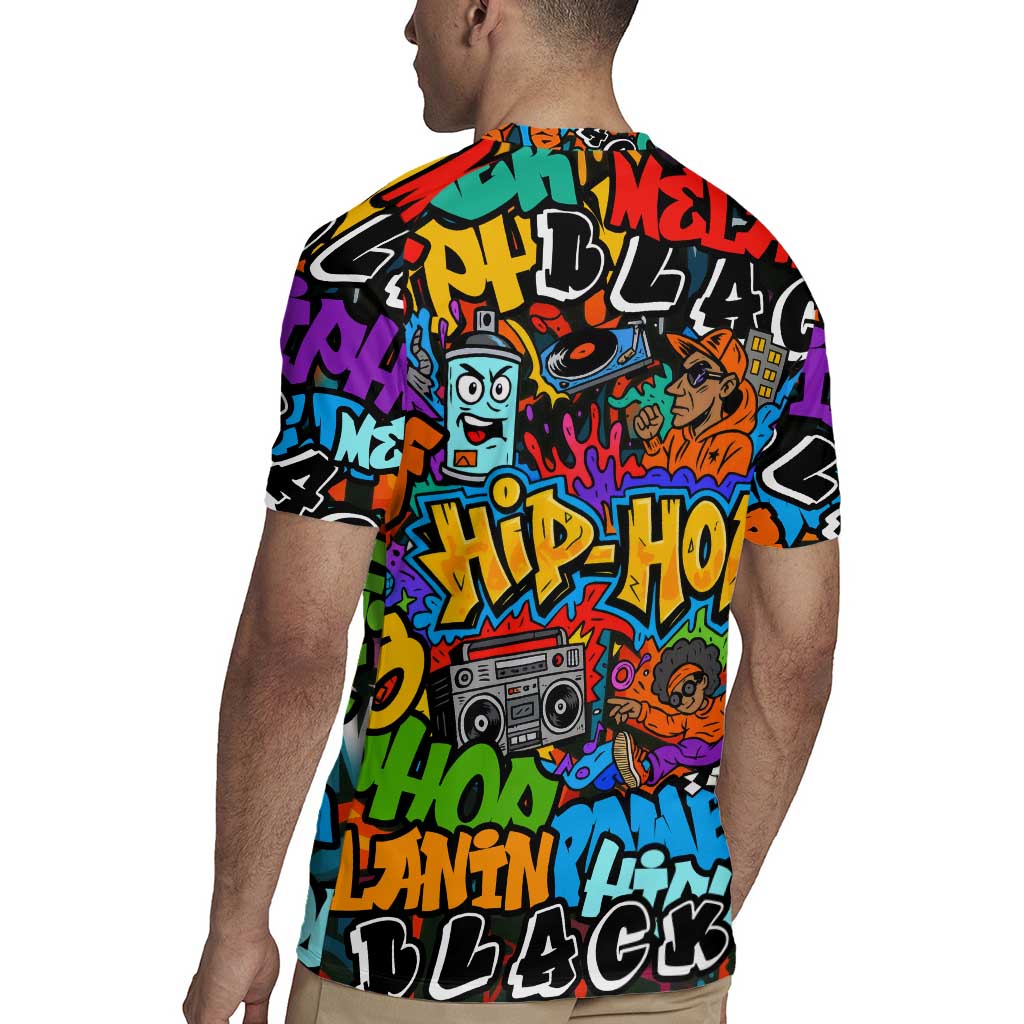 Hip Hop Graffiti Style Rugby Jersey Black Melanin Text and Urban Street Art Design - Wonder Print Shop