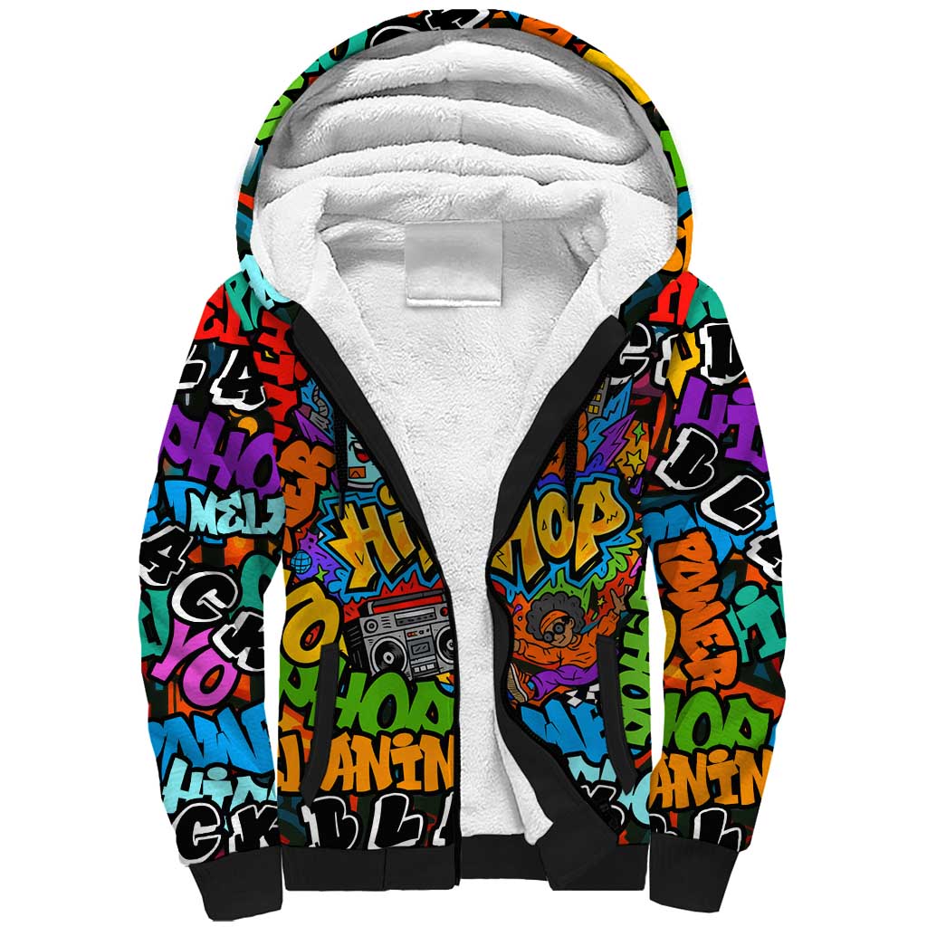 Hip Hop Graffiti Style Sherpa Hoodie Black Melanin Text and Urban Street Art Design - Wonder Print Shop