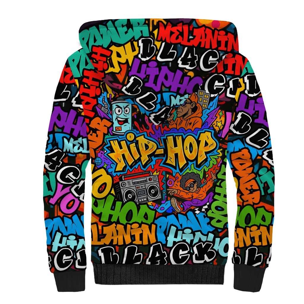 Hip Hop Graffiti Style Sherpa Hoodie Black Melanin Text and Urban Street Art Design - Wonder Print Shop