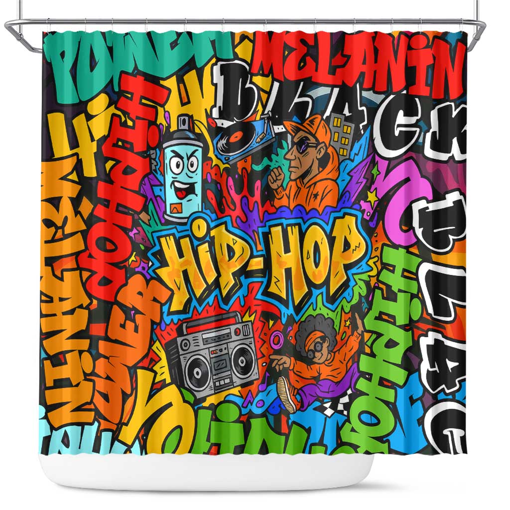 Hip Hop Graffiti Style Shower Curtain Black Melanin Text and Urban Street Art Design - Wonder Print Shop