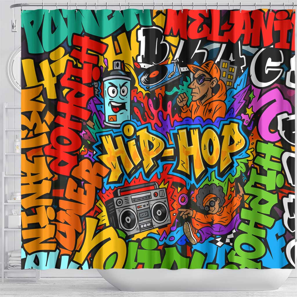 Hip Hop Graffiti Style Shower Curtain Black Melanin Text and Urban Street Art Design - Wonder Print Shop