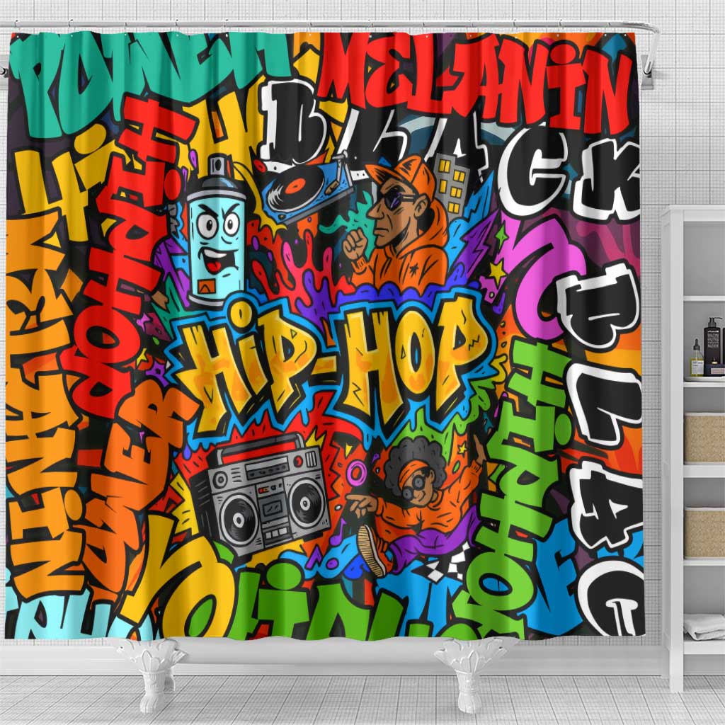 Hip Hop Graffiti Style Shower Curtain Black Melanin Text and Urban Street Art Design - Wonder Print Shop