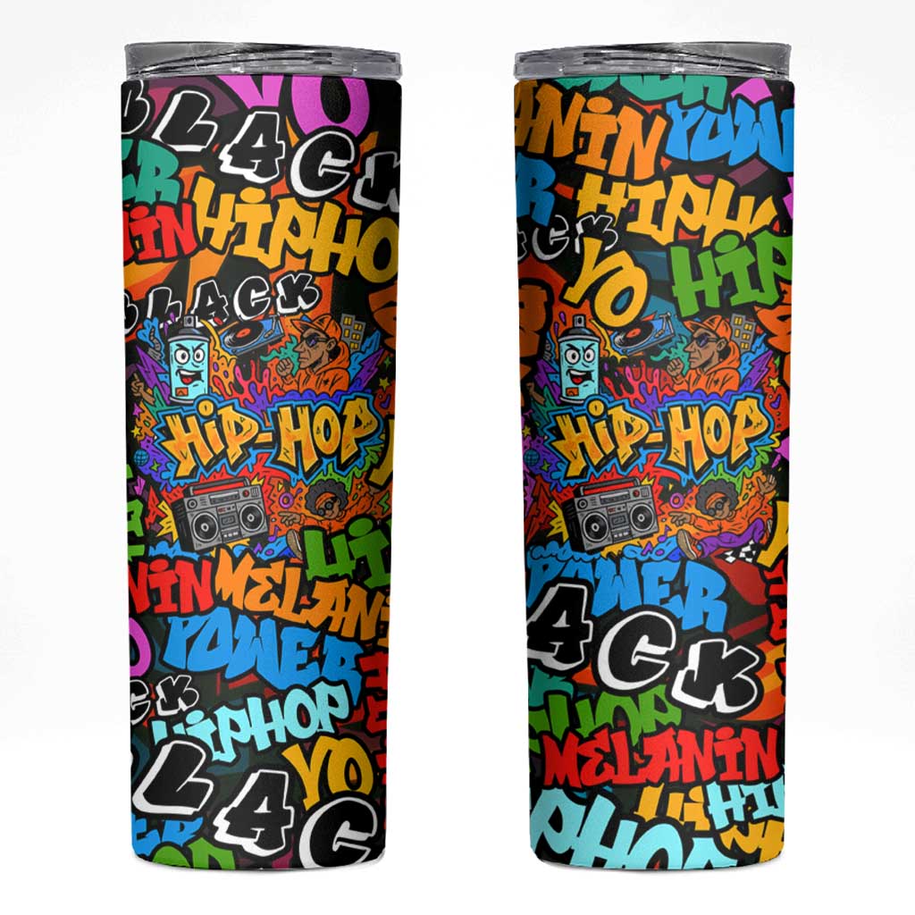 Hip Hop Graffiti Style Skinny Tumbler Black Melanin Text and Urban Street Art Design - Wonder Print Shop