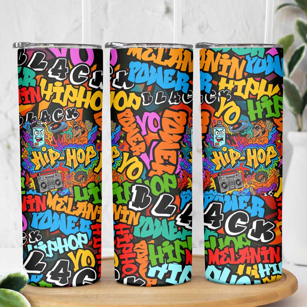 Hip Hop Graffiti Style Skinny Tumbler Black Melanin Text and Urban Street Art Design - Wonder Print Shop