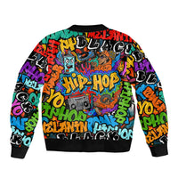 Hip Hop Graffiti Style Sleeve Zip Bomber Jacket Black Melanin Text and Urban Street Art Design - Wonder Print Shop