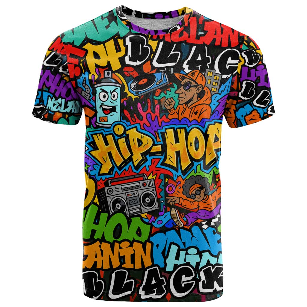 Hip Hop Graffiti Style T Shirt Black Melanin Text and Urban Street Art Design - Wonder Print Shop