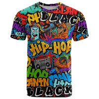 Hip Hop Graffiti Style T Shirt Black Melanin Text and Urban Street Art Design - Wonder Print Shop