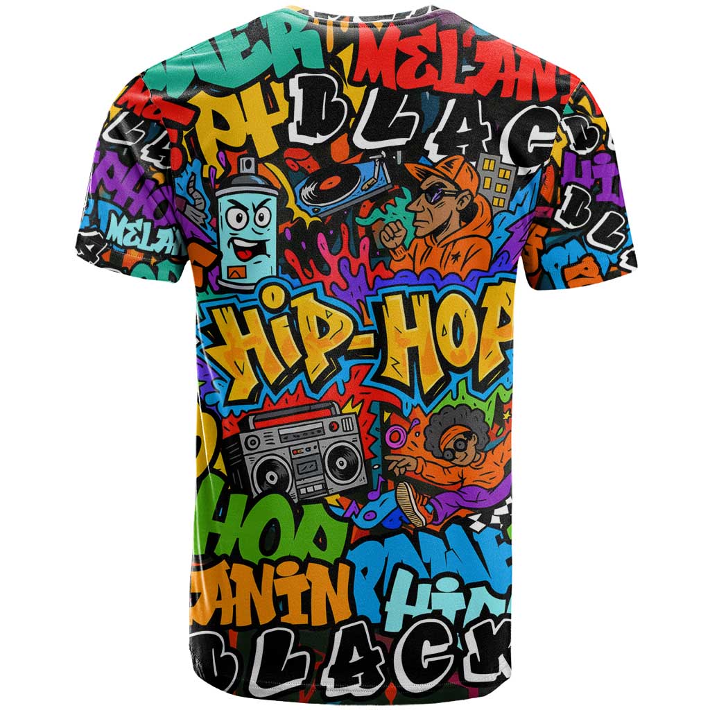 Hip Hop Graffiti Style T Shirt Black Melanin Text and Urban Street Art Design - Wonder Print Shop