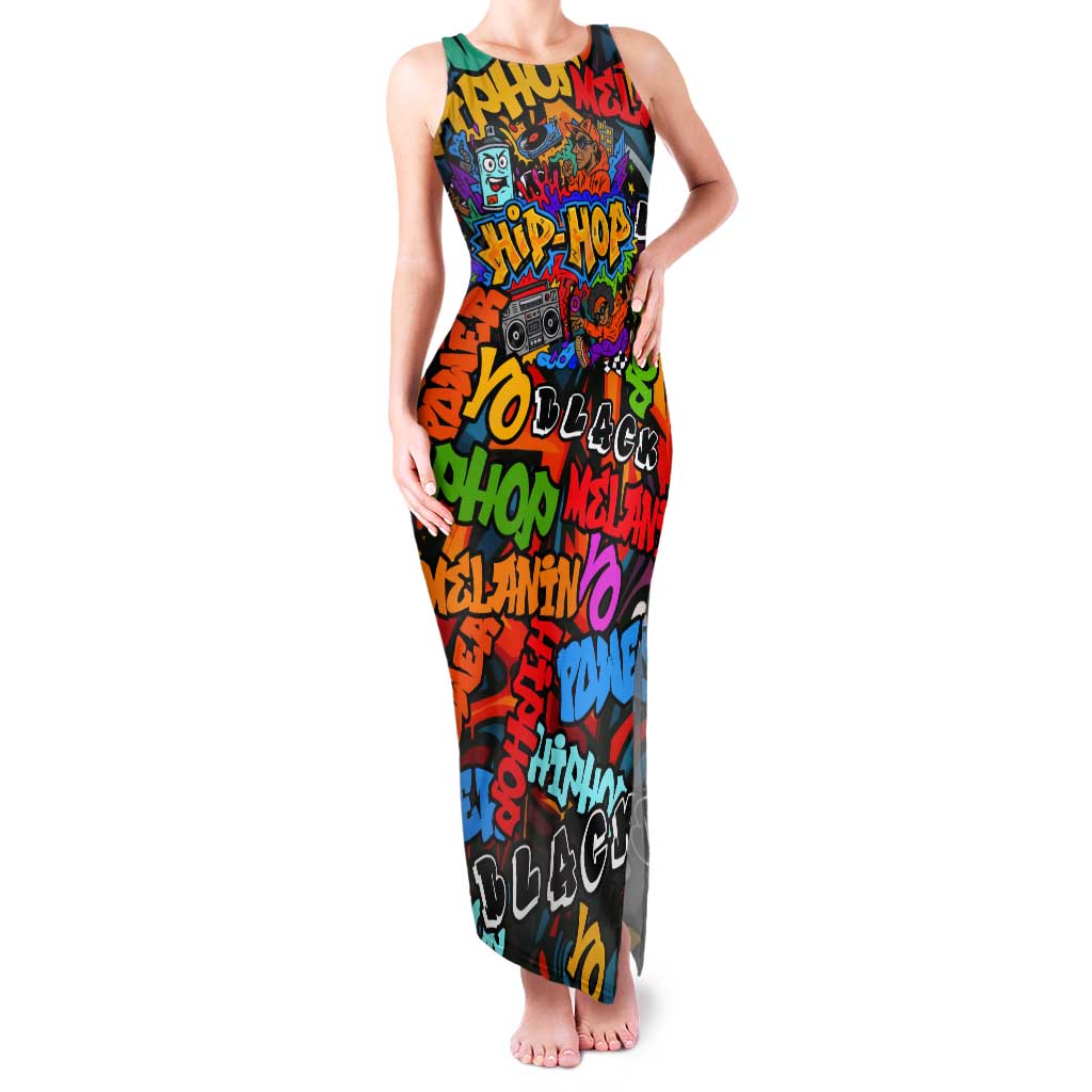 Hip Hop Graffiti Style Tank Maxi Dress Black Melanin Text and Urban Street Art Design - Wonder Print Shop