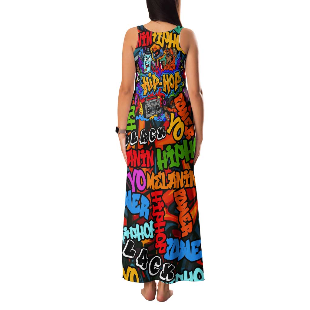Hip Hop Graffiti Style Tank Maxi Dress Black Melanin Text and Urban Street Art Design - Wonder Print Shop