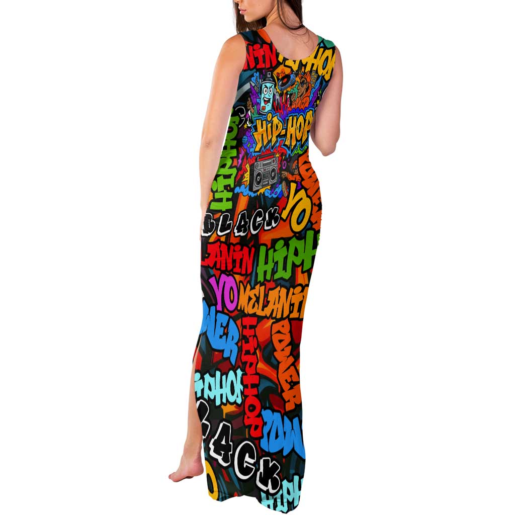 Hip Hop Graffiti Style Tank Maxi Dress Black Melanin Text and Urban Street Art Design - Wonder Print Shop