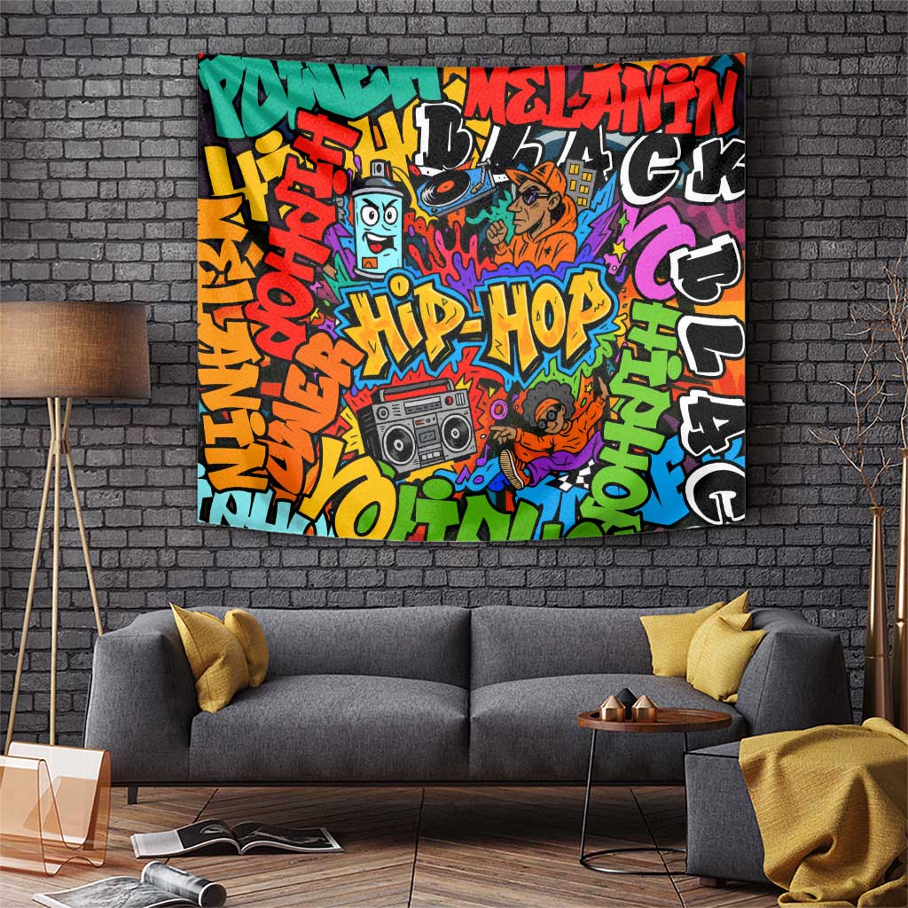 Hip Hop Graffiti Style Tapestry Black Melanin Text and Urban Street Art Design - Wonder Print Shop