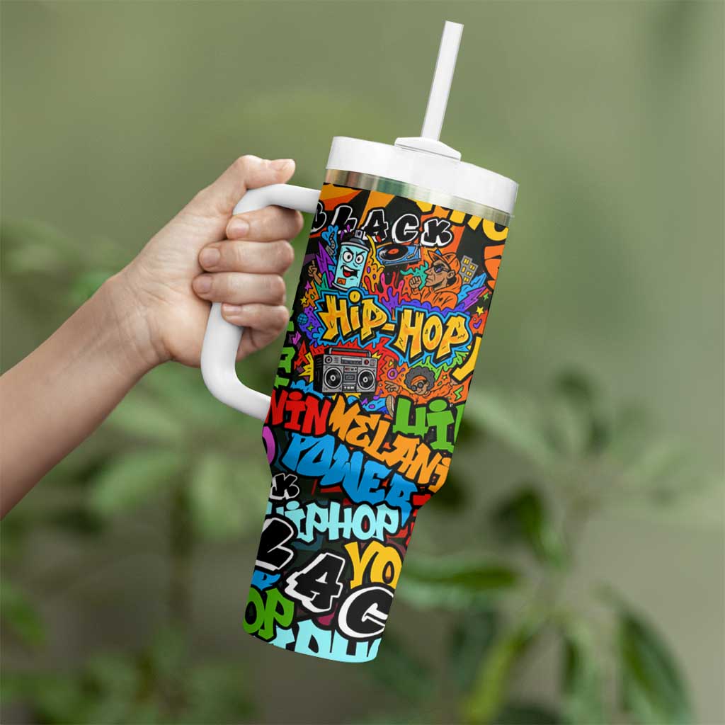 Hip Hop Graffiti Style Tumbler With Handle Black Melanin Text and Urban Street Art Design - Wonder Print Shop