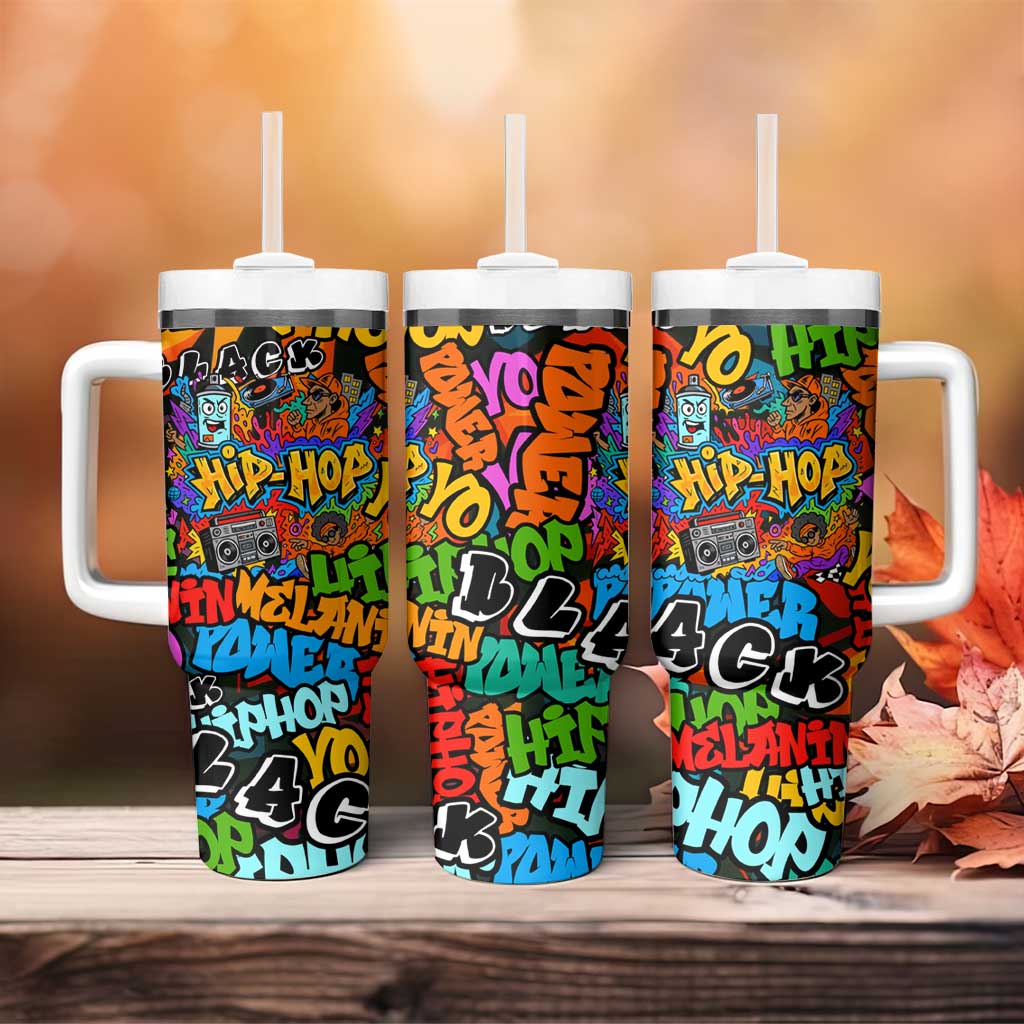 Hip Hop Graffiti Style Tumbler With Handle Black Melanin Text and Urban Street Art Design - Wonder Print Shop