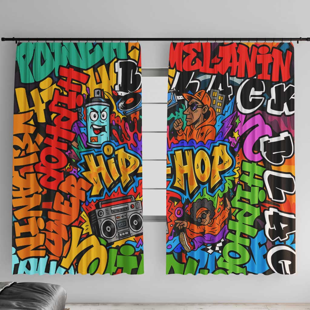 Hip Hop Graffiti Style Window Curtain Black Melanin Text and Urban Street Art Design - Wonder Print Shop