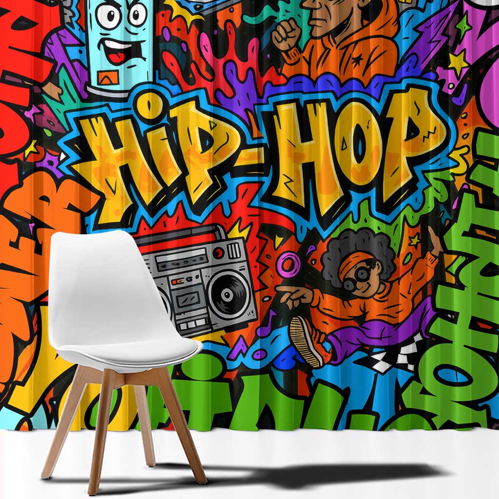 Hip Hop Graffiti Style Window Curtain Black Melanin Text and Urban Street Art Design - Wonder Print Shop