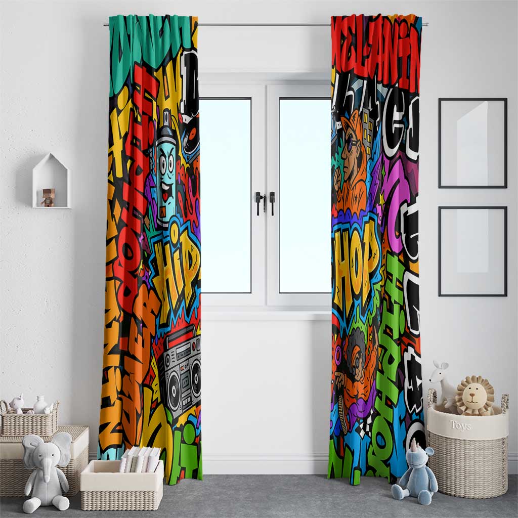 Hip Hop Graffiti Style Window Curtain Black Melanin Text and Urban Street Art Design - Wonder Print Shop