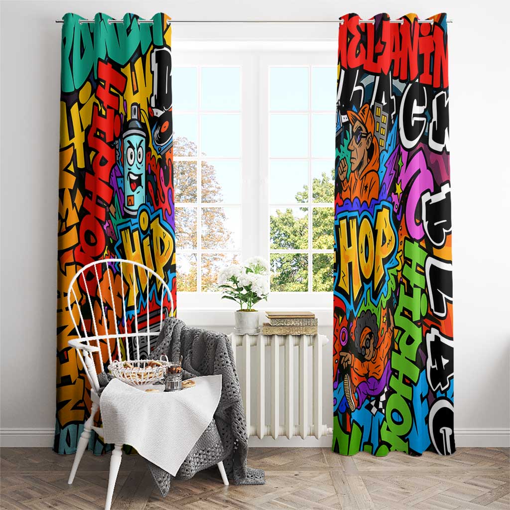 Hip Hop Graffiti Style Window Curtain Black Melanin Text and Urban Street Art Design - Wonder Print Shop