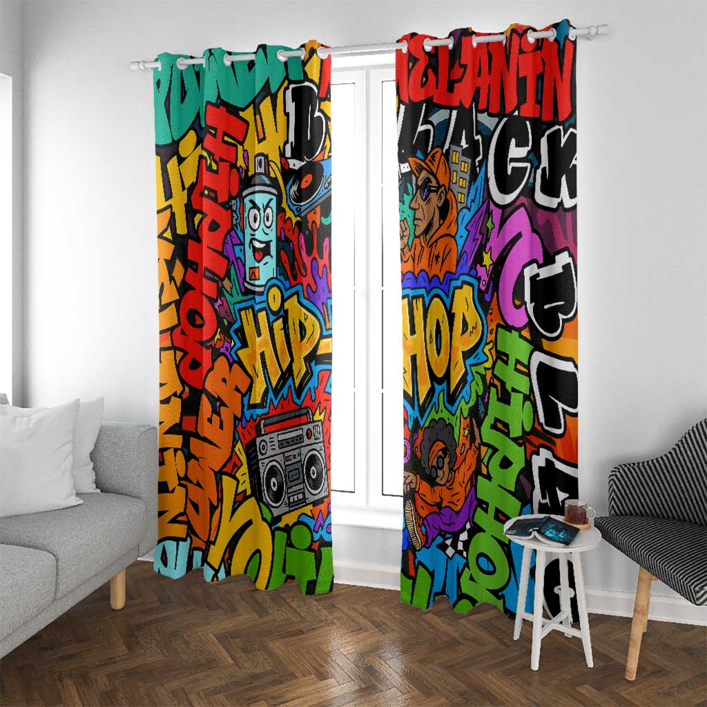 Hip Hop Graffiti Style Window Curtain Black Melanin Text and Urban Street Art Design - Wonder Print Shop