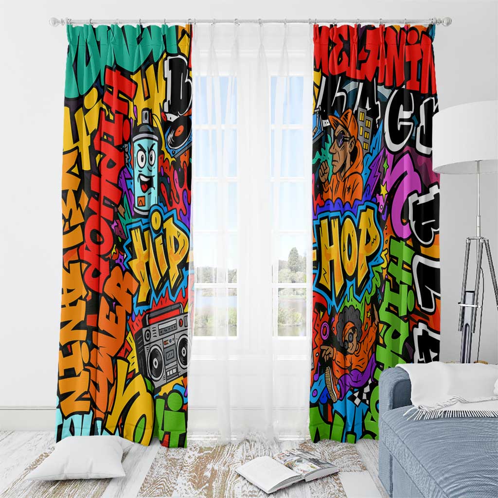 Hip Hop Graffiti Style Window Curtain Black Melanin Text and Urban Street Art Design - Wonder Print Shop