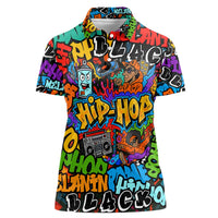 Hip Hop Graffiti Style Women Polo Shirt Black Melanin Text and Urban Street Art Design - Wonder Print Shop