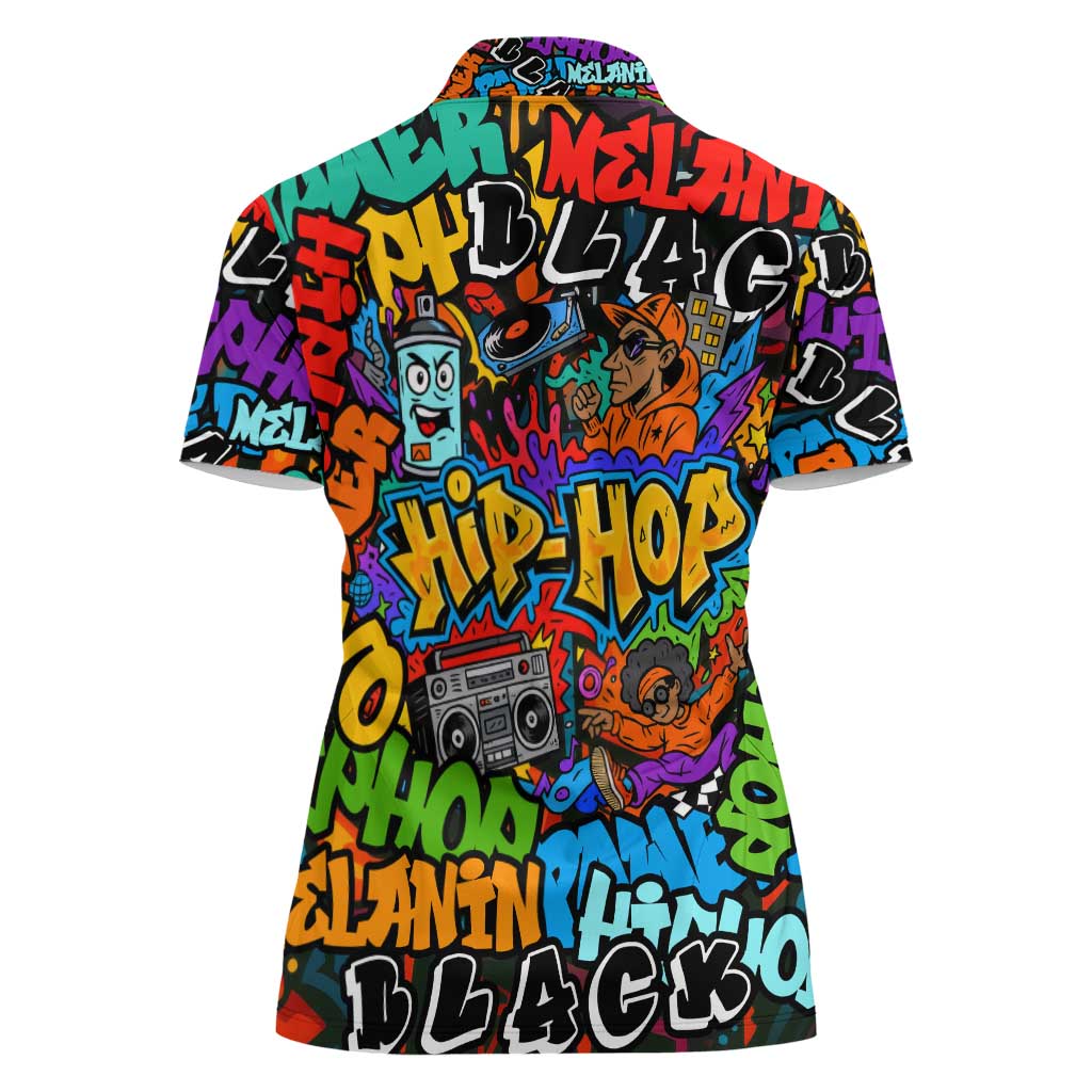 Hip Hop Graffiti Style Women Polo Shirt Black Melanin Text and Urban Street Art Design - Wonder Print Shop