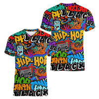 Hip Hop Graffiti Style Women V-Neck T-Shirt Black Melanin Text and Urban Street Art Design - Wonder Print Shop