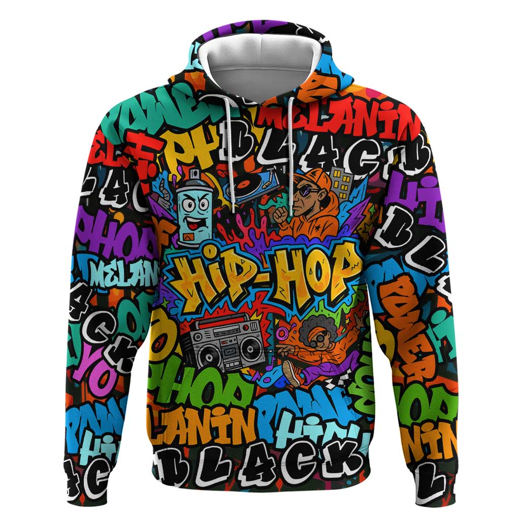 Hip Hop Graffiti Style Zip Hoodie Black Melanin Text and Urban Street Art Design - Wonder Print Shop