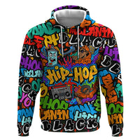 Hip Hop Graffiti Style Zip Hoodie Black Melanin Text and Urban Street Art Design - Wonder Print Shop