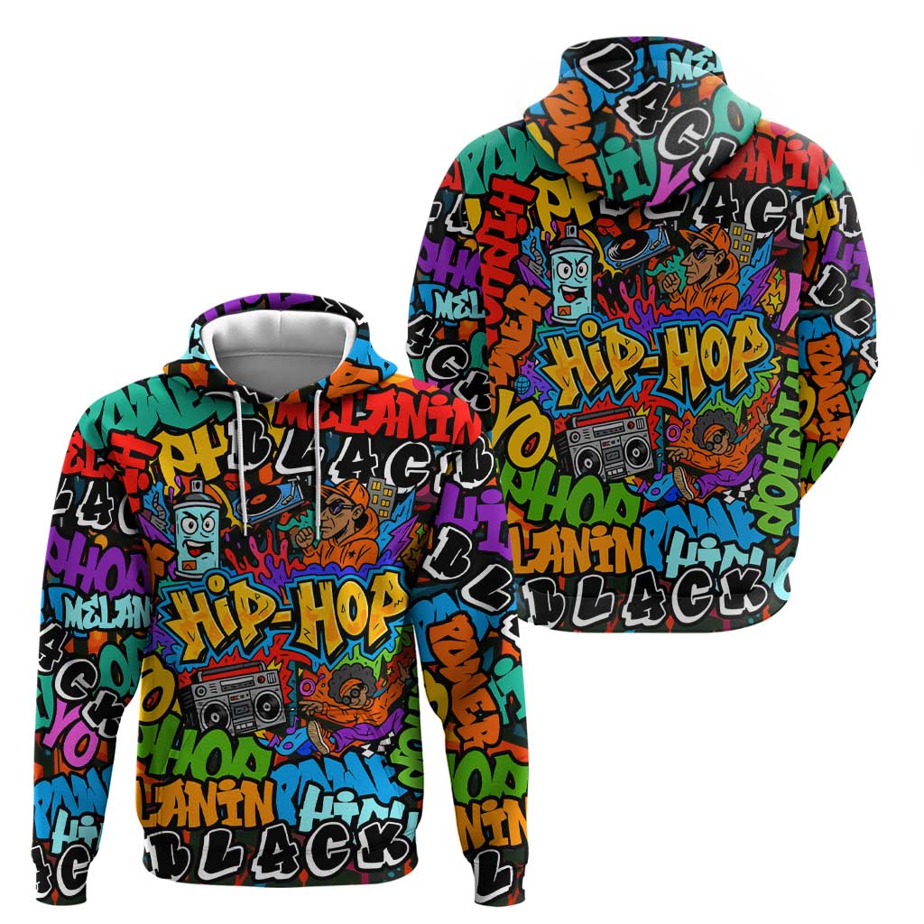 Hip Hop Graffiti Style Zip Hoodie Black Melanin Text and Urban Street Art Design - Wonder Print Shop