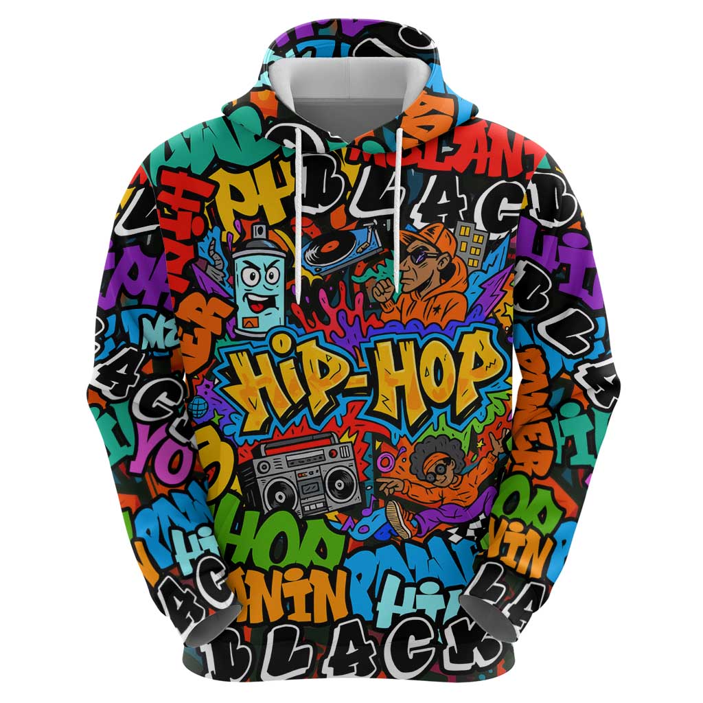 Hip Hop Graffiti Style Zip Hoodie Black Melanin Text and Urban Street Art Design - Wonder Print Shop