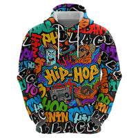 Hip Hop Graffiti Style Zip Hoodie Black Melanin Text and Urban Street Art Design - Wonder Print Shop