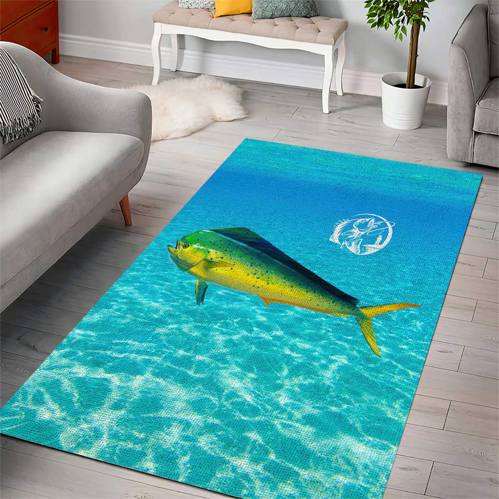 Mahi Mahi  Fishing Customize Name Area Rug Underwater Blue Background in Tropical Ocean Scene - Wonder Print Shop