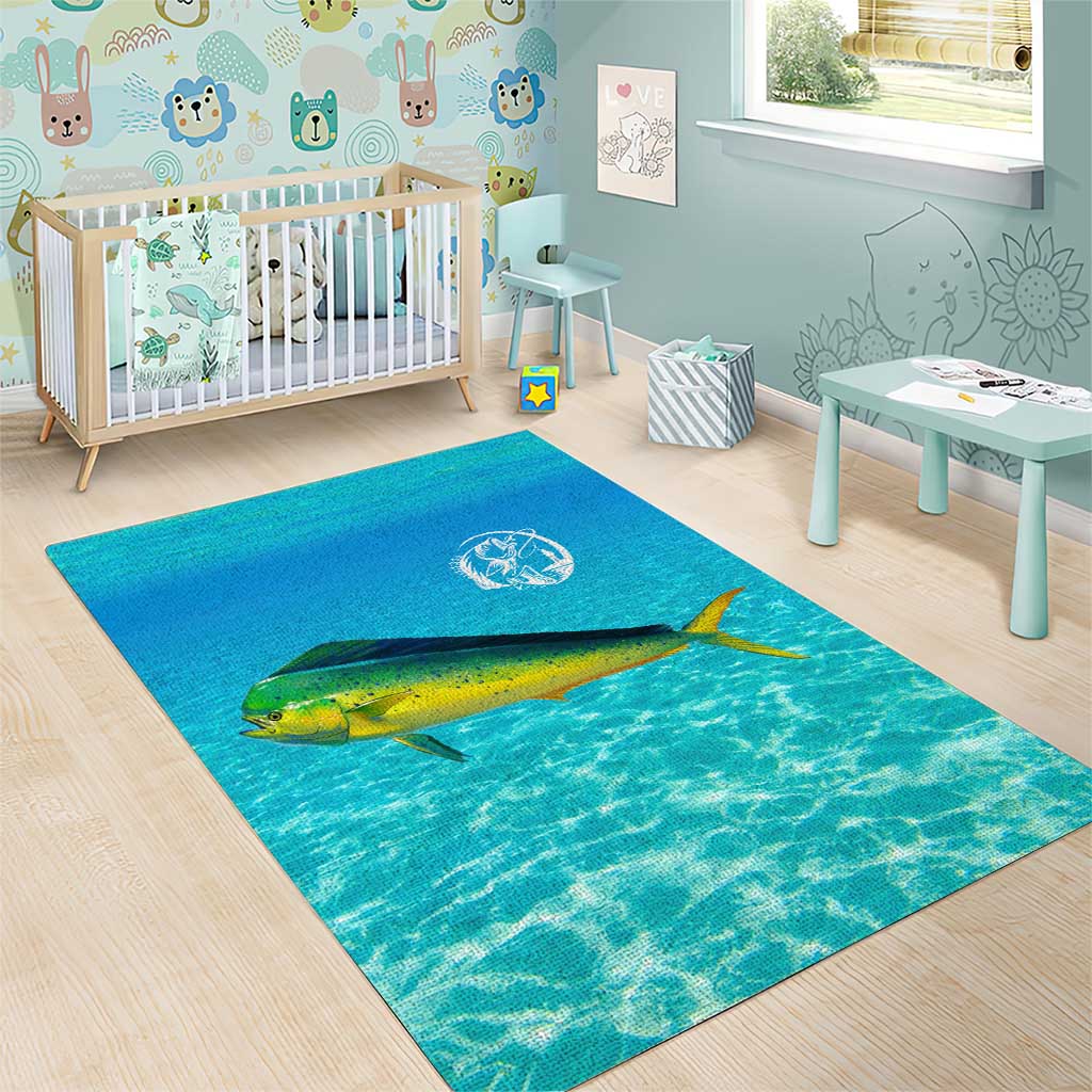 Mahi Mahi  Fishing Customize Name Area Rug Underwater Blue Background in Tropical Ocean Scene - Wonder Print Shop