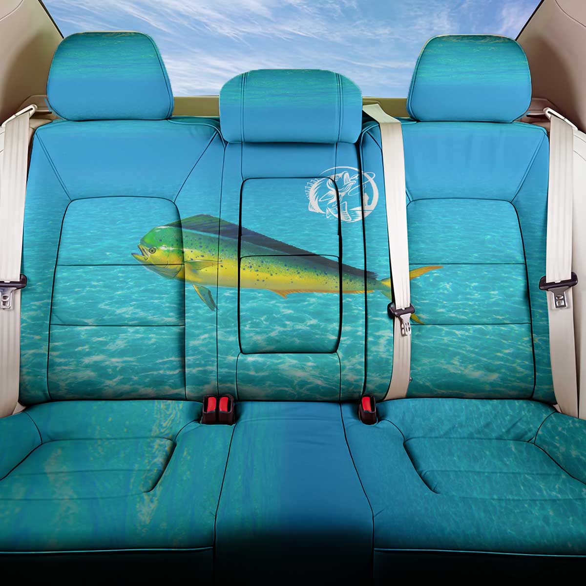 Mahi Mahi  Fishing Customize Name Back Car Seat Cover Underwater Blue Background in Tropical Ocean Scene - Wonder Print Shop