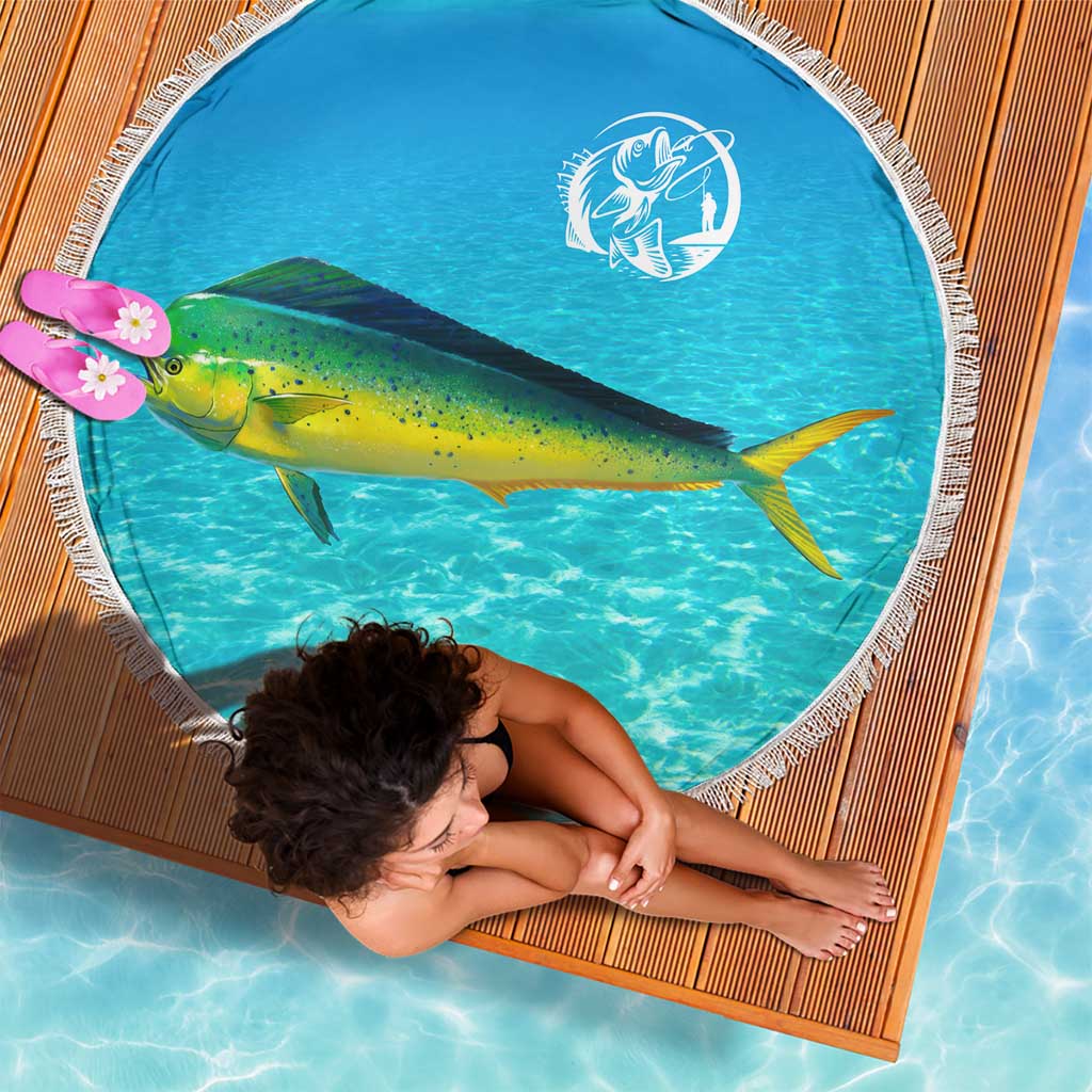 Mahi Mahi  Fishing Customize Name Beach Blanket Underwater Blue Background in Tropical Ocean Scene - Wonder Print Shop